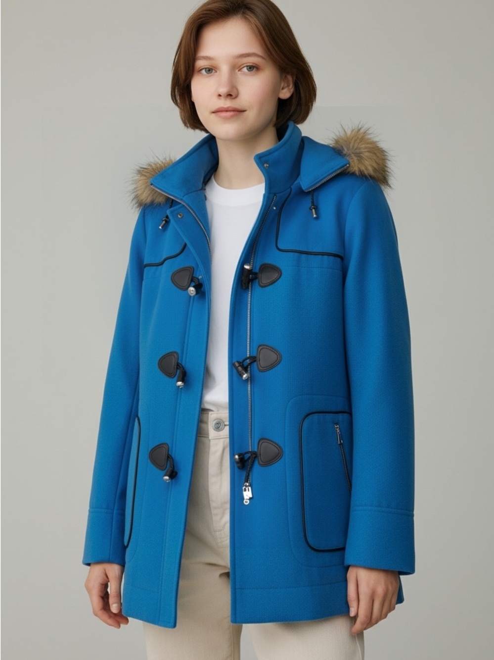 C. Wonder Bright Blue Toggle Peacoat with Faux-Fur Hood Trim